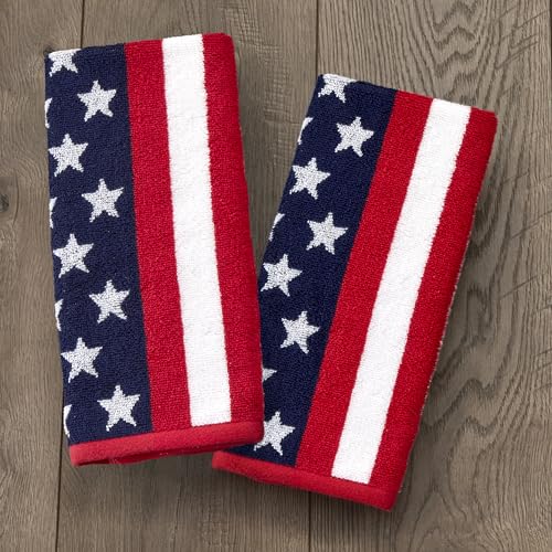 SKL Home American Flag Hand Towel Set-2pc, 100% Cotton, Reversible, Multi - color: American Flag
