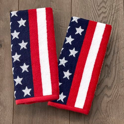 SKL Home American Flag Hand Towel Set-2pc, 100% Cotton, Reversible, Multi - color: American Flag