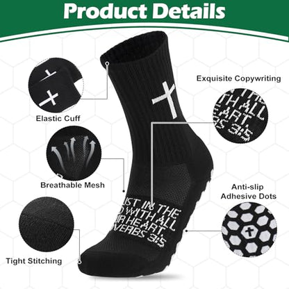 4/6 Pairs Christian Anti Slip Bible Verse Cross Print Socks - color: Black & White 3:5