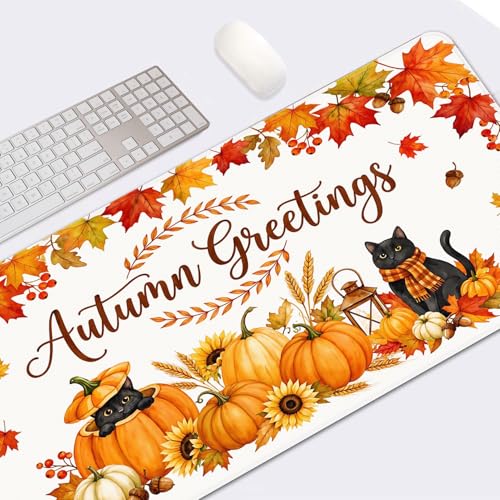 Britimes Large Mouse Pad, Mouse Pad, 31.5 x 15.7 Inch, Fall Pumpkin Cat - color: Pumpkin Cat Lantern