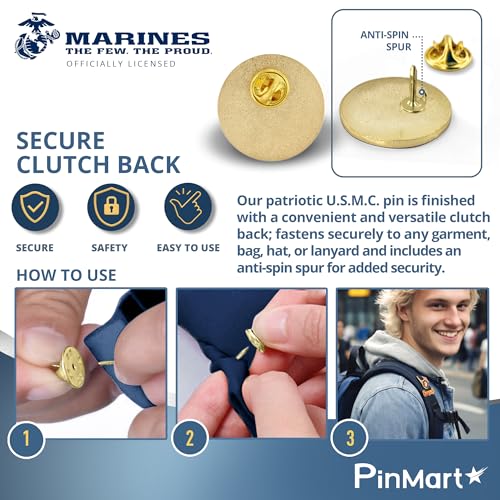 PinMart Officially Licensed U.S.M.C. Lapel Pin - Gold Color Plated Enamel - color: Veteran Gold Plated, size: 10 Pack