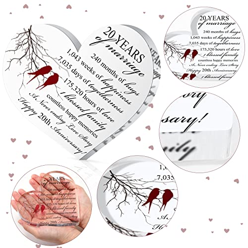 Qunclay 20th Marriage Gift for Parents Couple 20 Years Wedding Anniversary Souvenir Heart Marriage Keepsake Wedding Anniversarys Decorations for Women Men Mom Husband Wife He She Friend Grandparents - style: 20th