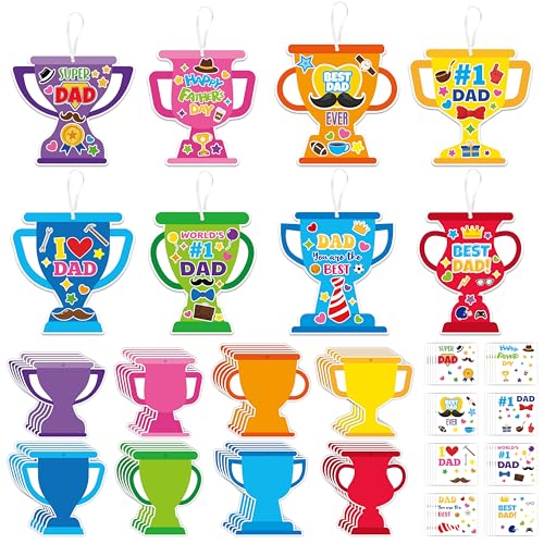 ANGOLIO Father's Day DIY Crafts for Kids - 123Pcs Happy Father's Day Make Your Own Trophy Stickers Craft Kit Hanging Ornaments for Classroom Home Activity Sunday School VBS Party Favors Best Dad Gifts - style: Father's Day