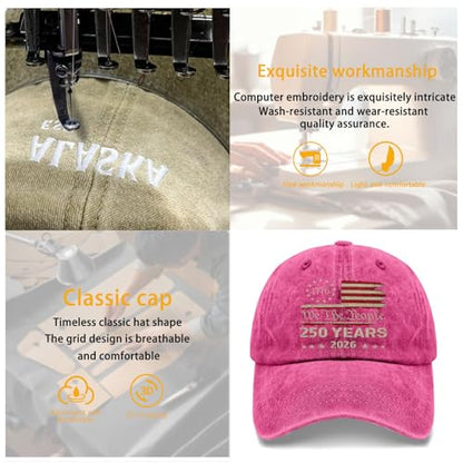 250th Anniversary 250 Years Freedoms Baseball Hat Running Embroidered Cap for - color: Rose Red Color
