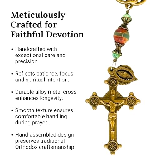 Jesus Rope Rosary - Orthodox Komboskini Chotki with 100 Agate Beads - 16.5 inch Christian Prayer Beads - Alloy Metal Religious Meditation Aid - Spiritual Gift - Orthodox Prayer Tool