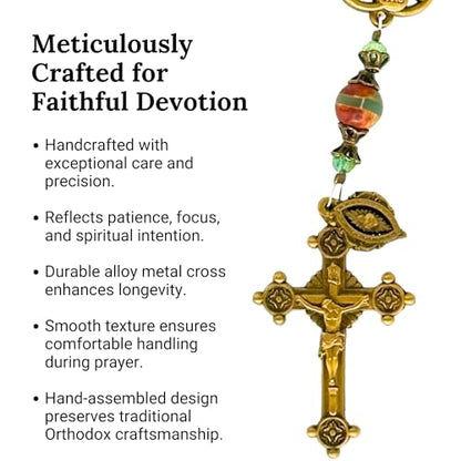 Jesus Rope Rosary - Orthodox Komboskini Chotki with 100 Agate Beads - 16.5 inch Christian Prayer Beads - Alloy Metal Religious Meditation Aid - Spiritual Gift - Orthodox Prayer Tool