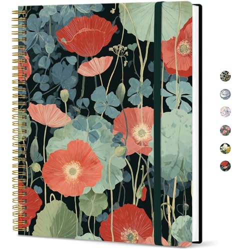 Taja Large Spiral Lined Journal for Women and Men, Notebook for Work - color: Z-Poppy Garden
