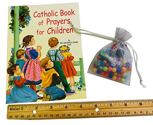 Westmon Works Baptism Set First Rosary and Catholic Book of Prayers for Children and Gift Bag