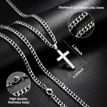 Deefire Stainless Steel Cross Necklace for Men 5mm Cross Chain for Men
