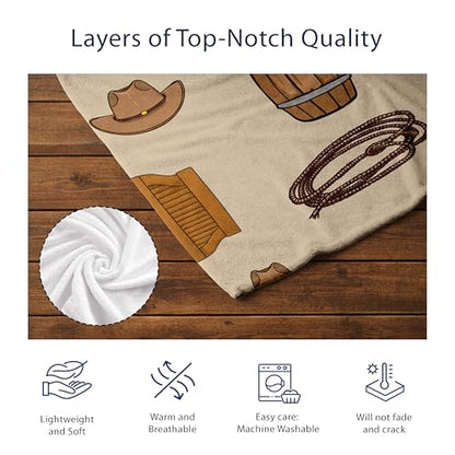 Personalized Personalized Cowboy Baby Blanket, Cowboy Hat Boots Quilt Pattern Design, Custom Name Toddler Kids Throw, Ranch Nursery Decor, Baby Gift Idea - color: Cowboy Baby Blanket#1