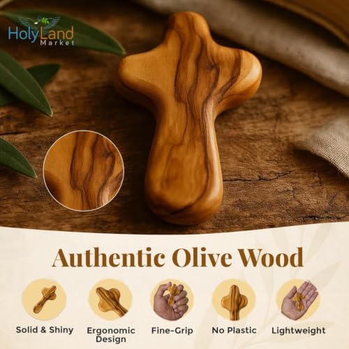 Holy Land Market Olive Wood Pocket Cross 2.5 in, Small Wooden Cross, 3 - size: 3 count