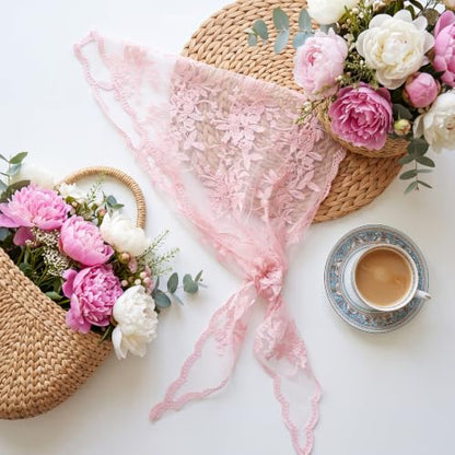 Lystaii Triangle Lace Mantilla Veil Catholic Chapel Head Covering Scarf - color: Pink