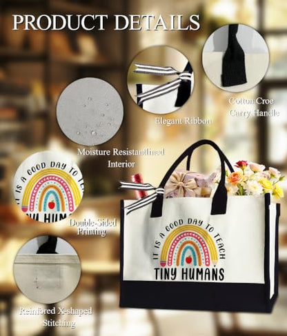 Aesthetic Canvas Tote Bag for Women Girls, Large Tote Bag for Friends Colleagues Leader Manager, 17 x 11.8 x 7 inches - color: Teacher