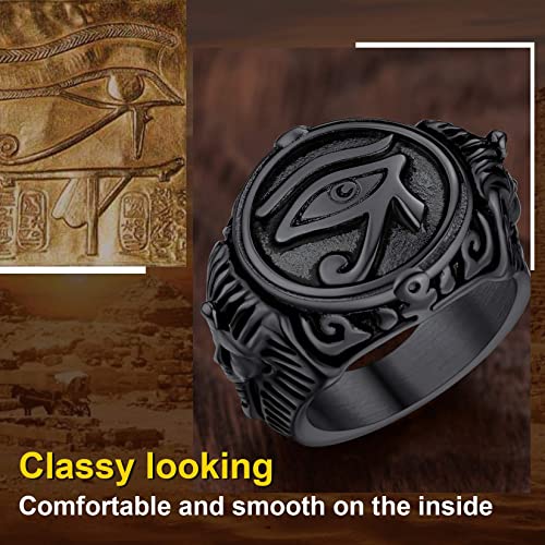 ChainsProMax Can Engrave Men Ancient Egyptian Eye of Ra Ankh Cross Ring, Size #7-#14, Stainless Steel/Gold Plated/Black (Send Gift Box) - color: Engrave-Eye of Ra-black