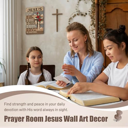 Jesus Is King Sign Christian Wall Art for Prayer Room 12x8 Inch - color: Brown Red