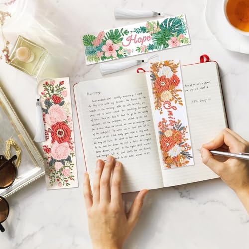 8 Pieces Christian Bible Verse Diamond Art Bookmarks 5d Christian Beaded Bookmark Acrylic Tassel Bookmark for DIY Making Beginners Adults Arts Craft Supplies (Floral-2) - color: Floral-2