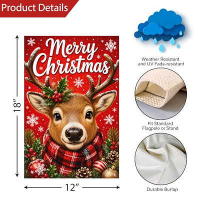 Louise Maelys Christmas Garden Yard Flag 12x18 Inch Reindeer - color: Multi-6