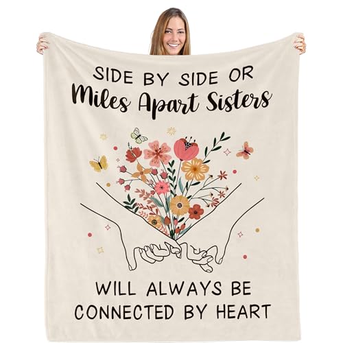 Sister Gifts Blanket 60" X 50", Best Sister Ever Gifts for Woman - color: Flowersisters