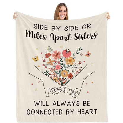 Sister Gifts Blanket 60" X 50", Best Sister Ever Gifts for Woman - color: Flowersisters
