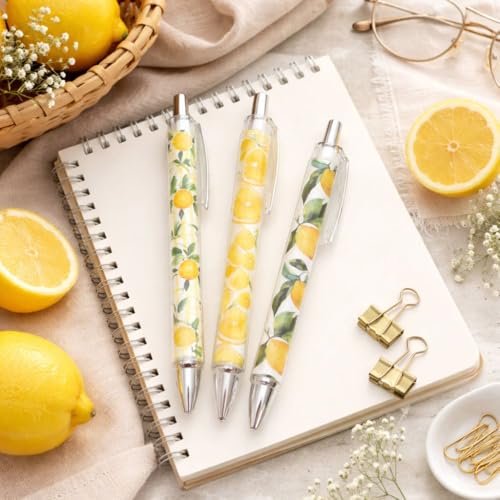 8PC Lemon Pens Kawaii Writing Gel Pen Summer Tropical Fruit Stationery Set Party Favors Decorations Office School Classroom Supplies Yellow Stuff Lemonade Themed Decor Bulk Gifts For Friends Coworkers - style: Lemon