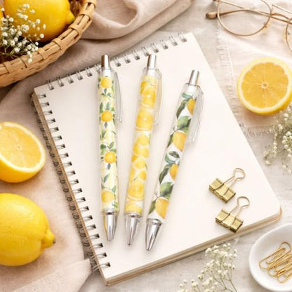 8PC Lemon Pens Kawaii Writing Gel Pen Summer Tropical Fruit Stationery Set Party Favors Decorations Office School Classroom Supplies Yellow Stuff Lemonade Themed Decor Bulk Gifts For Friends Coworkers - style: Lemon