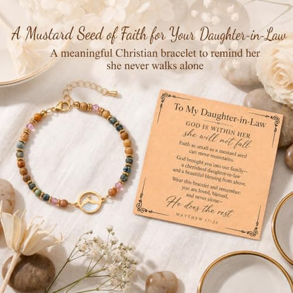 Gold Mustard Seed Bracelet for Teen Girls and Women, Faith Can Move Mountains Christian Jewelry, Inspirational Religious Gift for Her - color: Daughter in Law