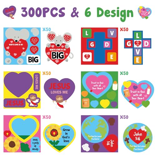 Haooryx Religious DIY Stickers Roll - 300 Pcs Religious DIY Valentine’s Day Waterproof Vinyl Reusable Laptop Stickers Coloring Book Scrapbook Water Bottle Page Activity Pad Party Favors Skateboard - style: Religious Valentine’s Day 1Roll