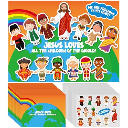 Marspark 24 Pcs Jesus Scene Sticker Religious Bible Craft Kit for Christian - style: Jesus Love Kids