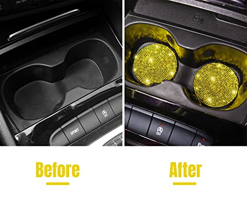 ToBeQueen Yellow Car Cup Holder Coaster, 4 Pack Crystal Rhinestone Bling Coaster Universal 2.75 Inch Anti-Slip Shockproof Car Cup Mat Auto Interior Accessories for Women Girl, Yellow - color: F-yellow