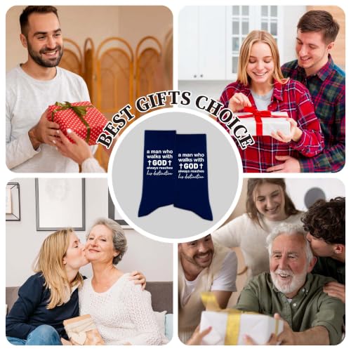 Christian Socks for Men Biblical Gifts for Dads Grandpa Husband - color: Navy Blue