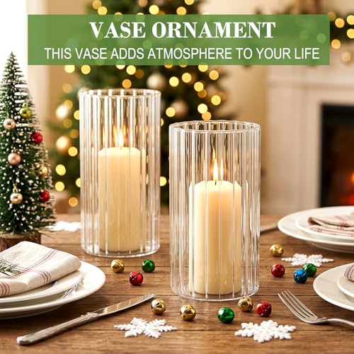 12 pcs Ribbed Glass Cylinder,6 inch Flower Vases for Centerpieces - size: Ribbed-12PCS