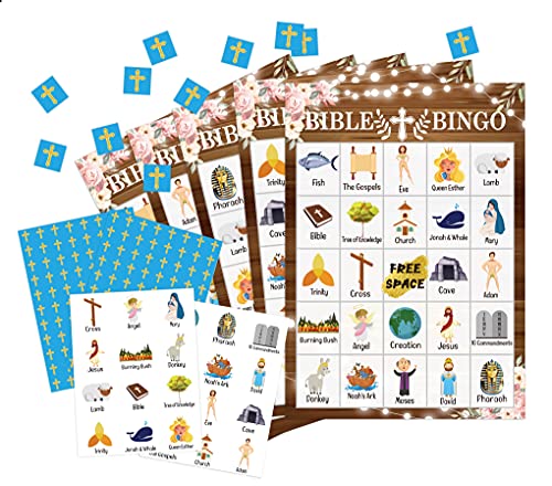 Bible Bingo Card Games, Christian Sunday Church Game Party Supplies, Favors, Decorations, Gifts – 24 Players Bingo Game Bible003 - style: Wood