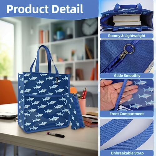 Kids Cute Tote Bags for Boys Girls Ages 4-16,Handbags with Pencil Case, Book Tote Bags with Zipper for School and Playtime (shark) - color: Shark