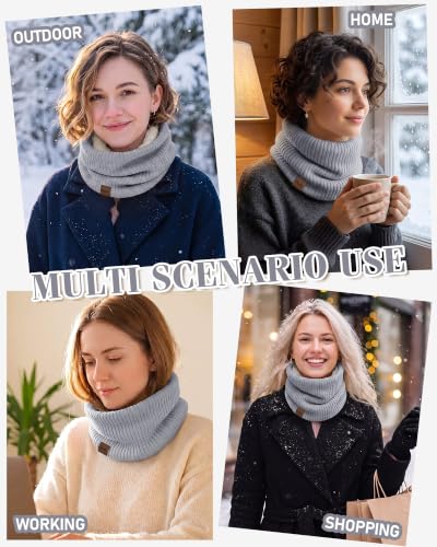 Chalier Infinity Scarf Neck Warmer, Fleece Lined Winter Scarves - color: A-gray