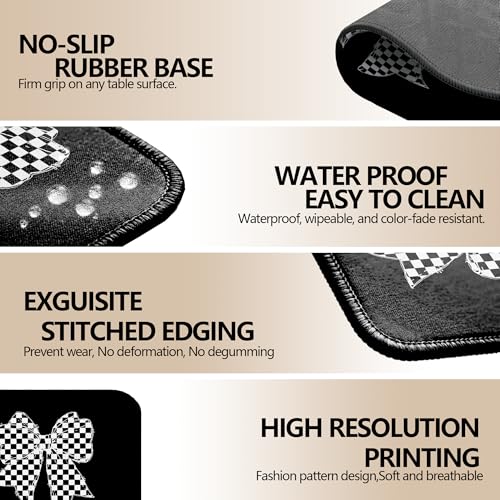 JOQUX Coquette Checkered Bow Mouse Pad, Trendy Preppy Girly Black and White Checkerboard Bowknot Mouse Pad for Home Office Computer Laptop Desk Accessories, 9.5x7.9 Inch - color: Coquette Checkered Bow