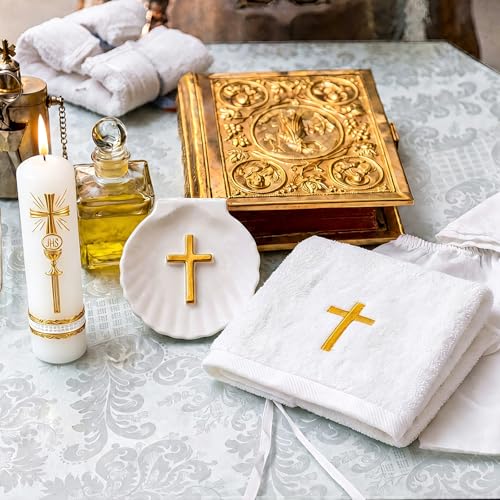 3 Pcs Baptism Candle Set First Communion Candle, Cross, Gold