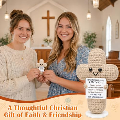 Positive Crochet Cross Little Reminder Christian Birthday Religious Gifts for Women, Baptism Confirmation Faith Gifts for Teen Daughter, Inspirational Cheer Up New Job Gift for Friend Coworker Sister