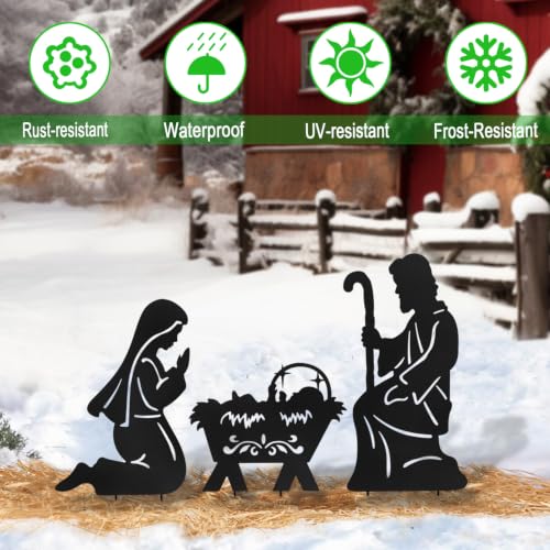 Nativity Scene Outdoor,Christmas Decorations Outdoor Garden Decor Stakes - color: Black-nativity