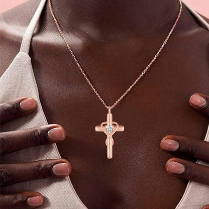 18K Gold Plated Cross Necklace for Women, 925 Sterling Silver Necklaces for Women, Infinity Heart Jewelry with 5A Cubic Zirconia, Anniversary Birthday Baptism Christian Gifts for Women Wife Her - color: Rose Gold