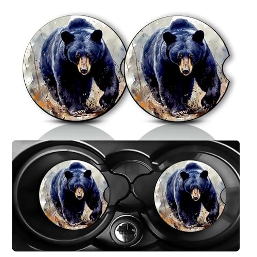 2Pack Black Bear Car Cup Holder Coaster Neoprene Car Coasters - color: Black Bear