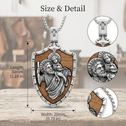 ONEFINITY Wooden Necklace Viking Wolf/St Benedict Medals/St Michael/Crucifix/St Christopher Pendant Necklace for Men Archangel Amulet Wooden Religious Jewelry Gifts for Men Women - style: St Christopher