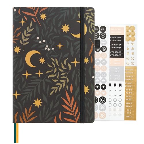 &And Per Se Dotted Journal Notebook, A5 Hardcover Aesthetic Dotted Notebook – 160 Pages 100gsm Thick Dot Grid Paper, 3 Sticker Sheets – Gift-Ready Journaling Kit for Women (Lunar Leaf) - color: e.Lunar Leaf, style: Dotted with Pattern