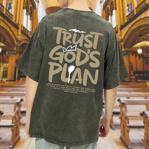 BINTEHGS Oversized Christian T Shirts for Men Jesus Trust Gods Plan Shirt - color: Army Green, size: XX-Large