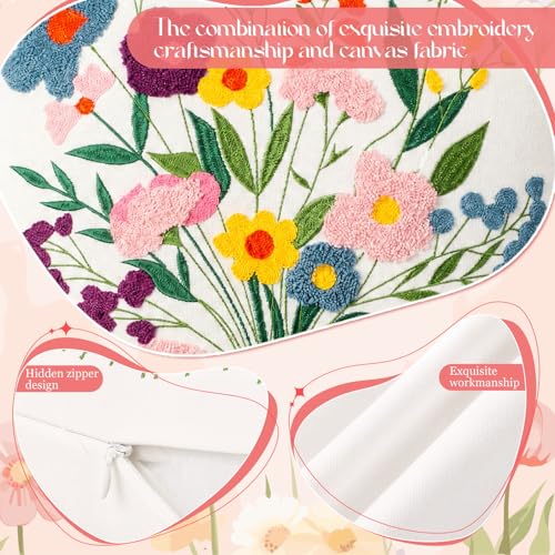 Mixweer 4 Pcs Wildflowers Pillow Covers Set, 18 x 18 Inch Embroidered Pillow Cases, Square Throw Cushion Cover for Couch Sofa Bed Home Decor - style: Wildflowers