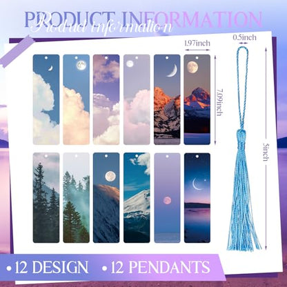 Outus 12 Pack Nature Landscape Bookmarks with Tassels, Aesthetic Scenery Page Markers, Sky Mountain Book Markers, Back to School Book Accessories Gift for Students Reading Gifts Classroom Favors - style: Landscape