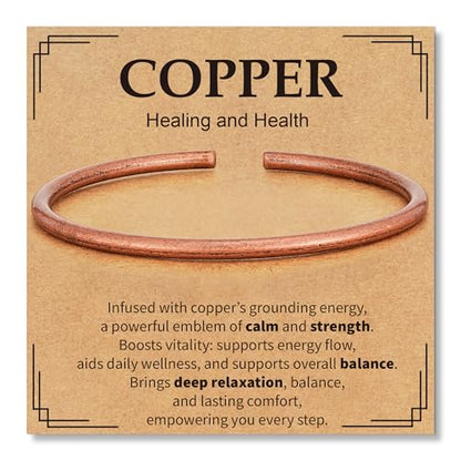 Pure Copper Bracelets for Women Men Waterproof Healing Cuff Bracelets for Men Adjustable Chunky Healing Copper Bangle Jewelry Gifts - color: copper-thin