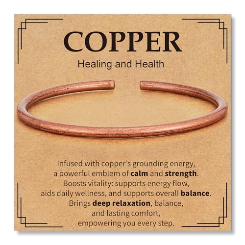 Pure Copper Bracelets for Women Men Waterproof Healing Cuff Bracelets for Men Adjustable Chunky Healing Copper Bangle Jewelry Gifts - color: copper-thin