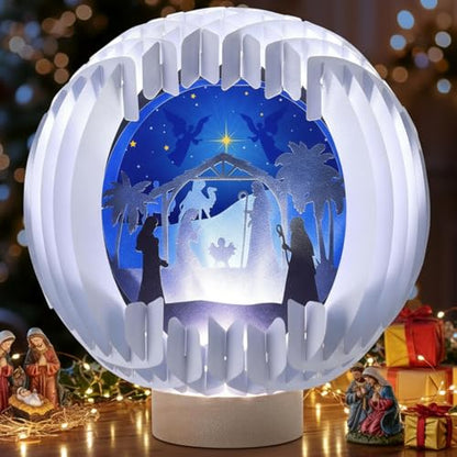 Glooglitter Lighted Nativity Scene Decor, Christmas LED Paper Tabletop