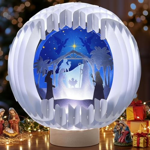 Glooglitter Lighted Nativity Scene Decor, Christmas LED Paper Tabletop