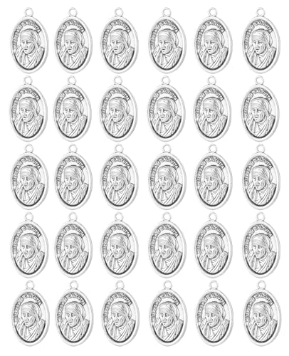COTTVOTT Saint Therese of Lisieux/Saint Mother Teresa of Calcutta/Divine Mercy Jesus/Mater Dolorosa Patron Saint Medal Charm Pendant for DIY Rosary Necklace Bracelet Jewelry Making Part - color: 30pcs-Saint Teresa medal